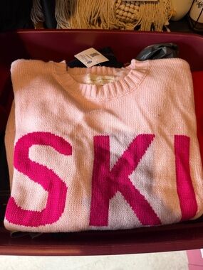 Women’s Pink SKI word Crewneck Sweater XL
